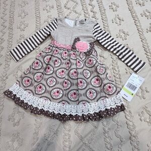 Girls' Brown & Pink Floral Lace-Trim Casual Dress